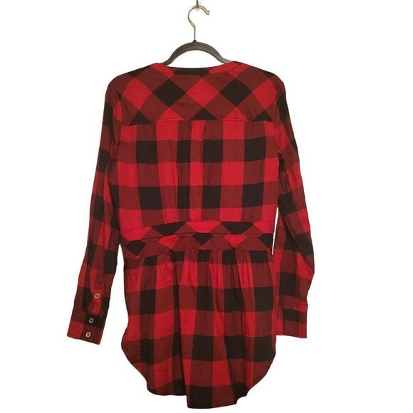 Soho New York & Co.Womens Top Red S Plaid Shirt Waist Tie Shirt New - Picture 8 of 9
